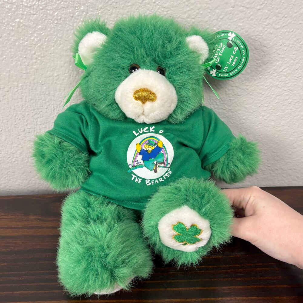 Build a Bear Lil Luck Cub 2002 Collectibears Green Four Leaf Clover Embroidered